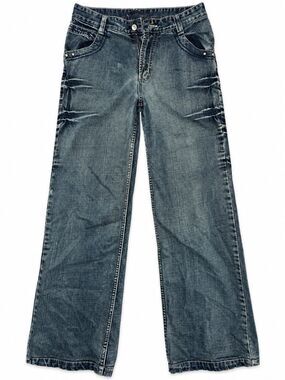 Shades Studded Wide Leg Jeans 32 Washed Blue Gray Denim Grunge Skater